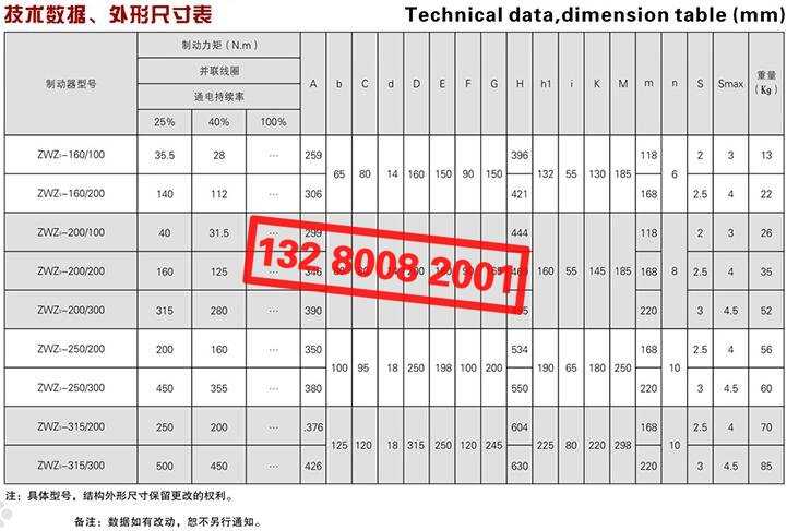 ZWZ3系列直流電磁鼓式制動(dòng)器技術(shù)數(shù)據(jù)、外形尺寸表